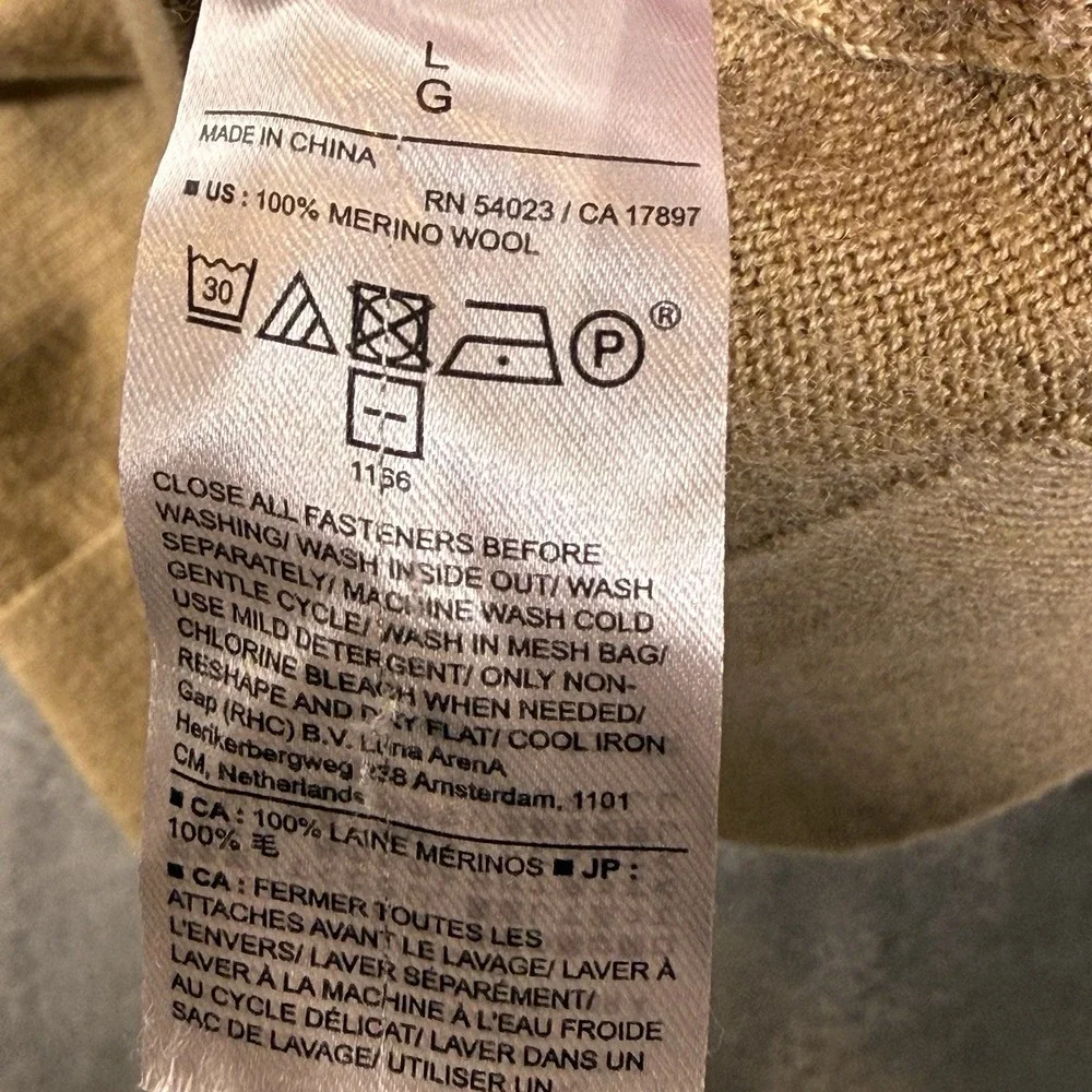Banana Republic 1/4 Zip Sweater Men's Large Brown Long Sleeve 100% Merino‎ Wool
